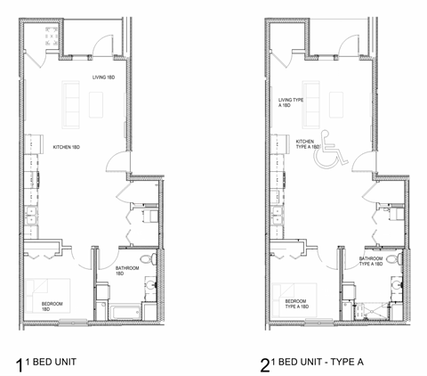 Floor plan for 1 bed, 1 bath, 682 sqft